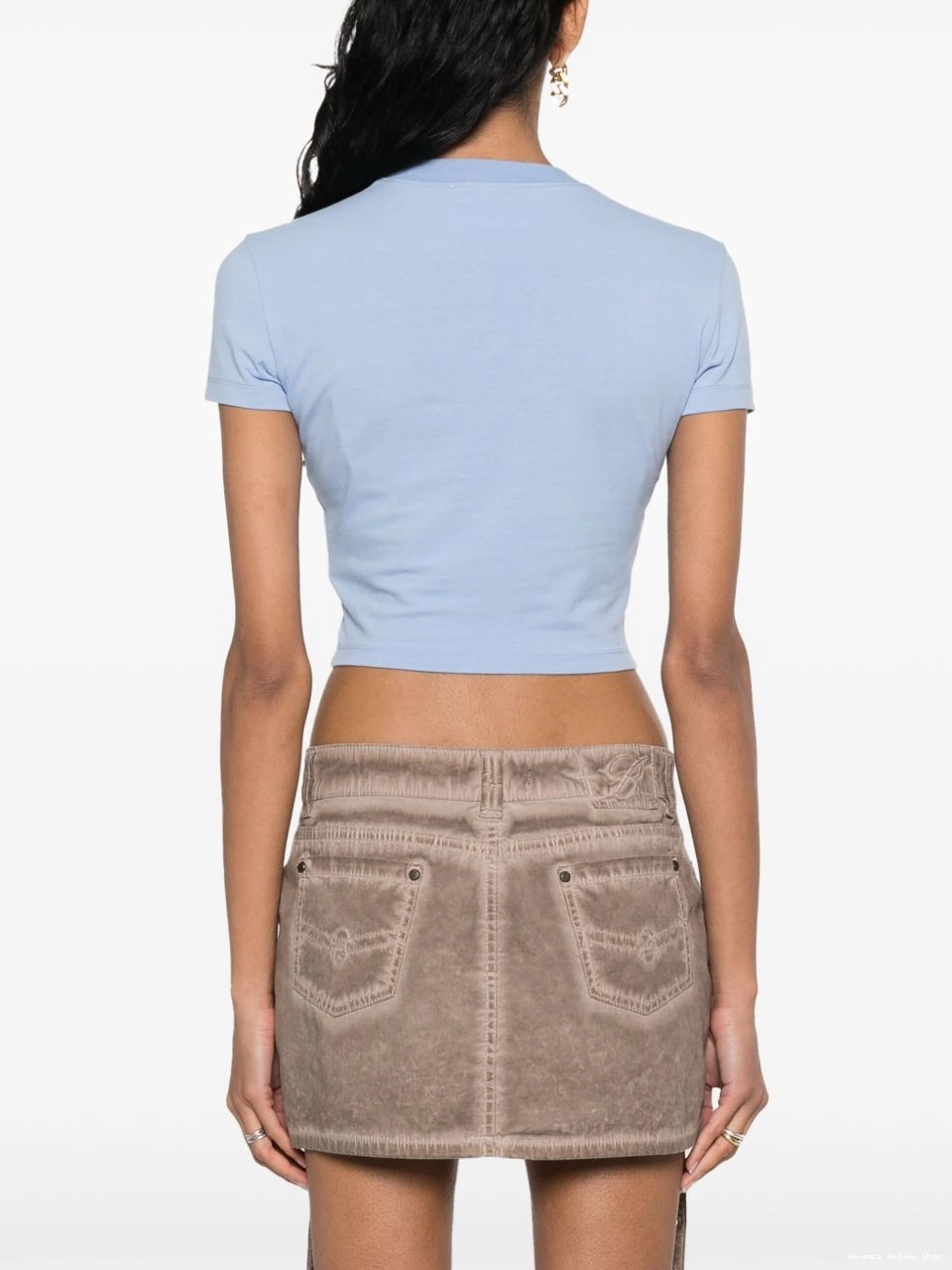 Affordable Versace Women Jeans cotton glitter-logo T-shirt cropped Couture 0712
